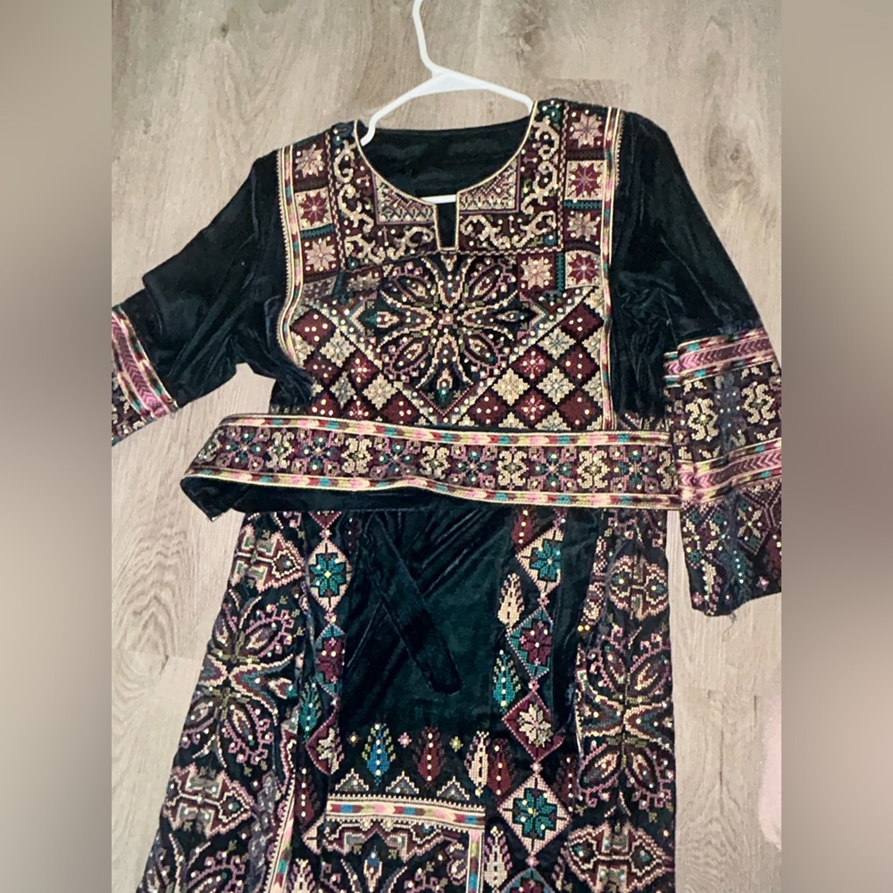 Luxurious Teal Embroidered Full-Length Dress
